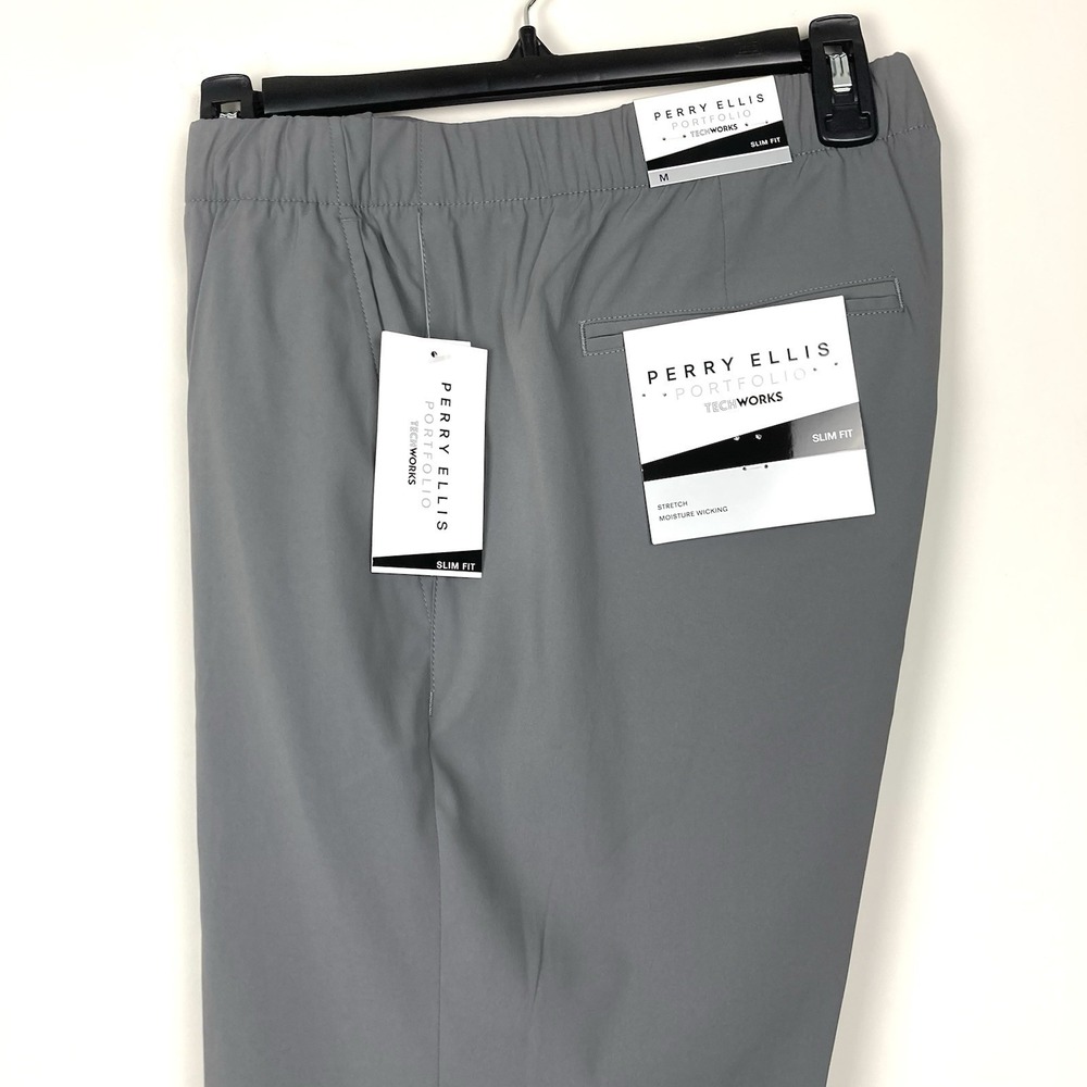 Perry Ellis Men's Slim-Fit Drawstring Dress Pant Size Medium TechWorks Grey